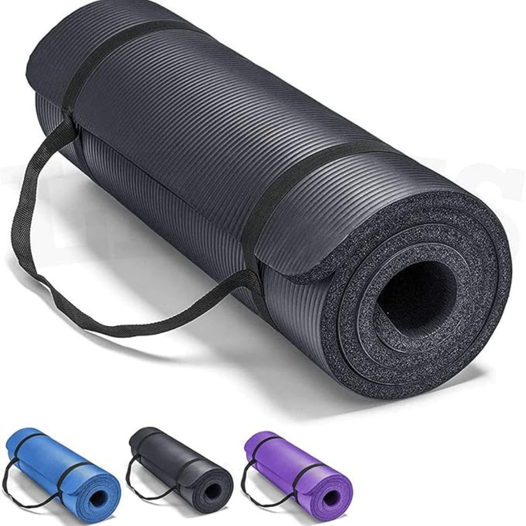 Non-Slip Yoga Mat with Carry Strap – 10mm Thick Eco-Friendly Exercise Mat for Yoga, Pilates, and Home Workouts